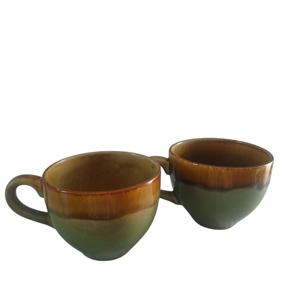 2 set Vintage MCM Ceramic Coffee Mugs Drip Glaze Pottery - Picture 1 of 16